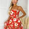 Ax Paris Orange Floral Tiered Mini Dress -Style Nest Store 28716
