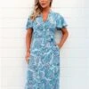 Ax Paris Blue Printed Belted Button Up Shirt Dress -Style Nest Store 28717