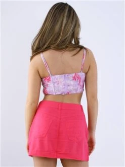 Saint Genies Lilac / Pink Floral Satin Drape Front Corset Top -Style Nest Store 28736 3
