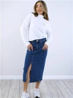 Only Blue / Medium Blue Denim Bianca Midi Denim Skirt -Style Nest Store 28739 2