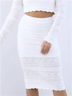 Saint Genies White Crochet Knit Midi Skirt -Style Nest Store 28765 1