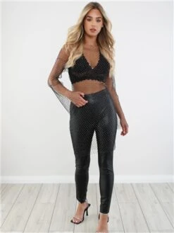 Saint Genies Black Mesh Diamante Dress -Style Nest Store 28767 2