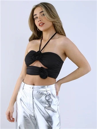 Saint Genies Black Dahlia Floral Applique Cutout Halterneck Top 3 Saint Genies Black Dahlia Floral Applique Cutout Halterneck Top