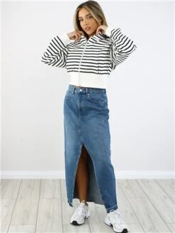 Neon & Nylon Blue / Medium Blue Denim Alina Hw Ex Long Skirt -Style Nest Store 28830 2