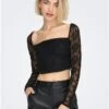 Only Black / Black Thea Long Sleeve Lace Top -Style Nest Store 28831