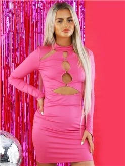 Saint Genies Raspberry Bodycon Mini Dress With Cut Out -Style Nest Store 28861 3