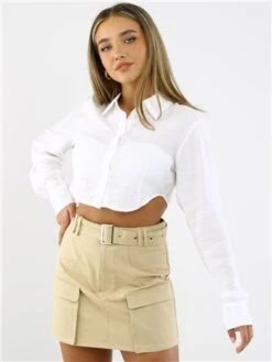 Saint Genies Beige Sybil Cargo Skirt
