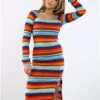 Saint Genies Blue / Red / Yellow Stripe Midi Knit Dress -Style Nest Store 28883