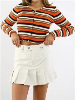 Daisy Street Beige Mini Pleat Skirt In Cord -Style Nest Store 28888 1