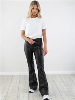 Noisy May Black Andy Coated Flared Trousers -Style Nest Store 28937 2