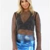Saint Genies Black Mesh Chainmail Diamante Top -Style Nest Store 28957