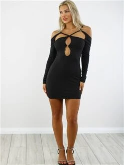 Saint Genies Black Bodycon Mini Dress With Cut Out -Style Nest Store 28959 2