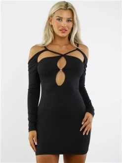 Saint Genies Black Bodycon Mini Dress With Cut Out