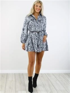 Saint Genies Grey Animal Print Shirt Dress -Style Nest Store 28967 2