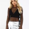 Noisy May Black / Black Yara L/S O-Neck Mesh Net Top -Style Nest Store 28987