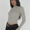 Brave Soul Cream / Black Contrast Stripe Long Sleeve High Neck Top -Style Nest Store 29015