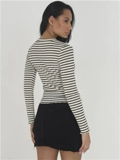 Brave Soul Cream / Black Contrast Stripe Long Sleeve High Neck Top -Style Nest Store 29015 3