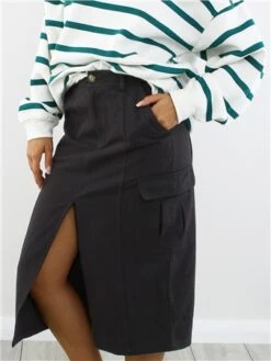 Saint Genies Black Midi Cargo Skirt -Style Nest Store 29058 1