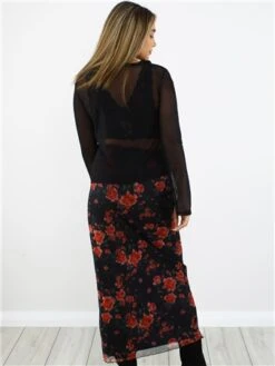 Brave Soul Black / Red Rose Print Midi Skirt -Style Nest Store 29063 3
