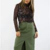 Saint Genies Khaki Midi Cargo Skirt -Style Nest Store 29072