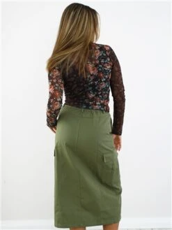 Saint Genies Khaki Midi Cargo Skirt -Style Nest Store 29072 3