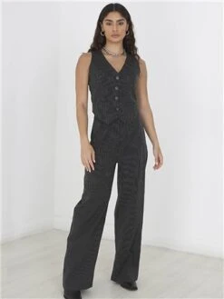 Brave Soul Black Queen Pinstripe Trouser -Style Nest Store 29141 2