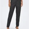 Only Grey / Dark Grey Melange Mid Waist Pants With Stripes -Style Nest Store 29145