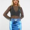 Saint Genies Electric Blue Faux Leather Metallic Mini Skirt -Style Nest Store 29197