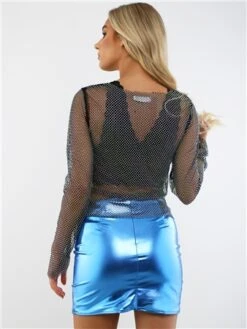 Saint Genies Electric Blue Faux Leather Metallic Mini Skirt -Style Nest Store 29197 3