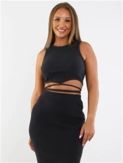 Saint Genies Black Tie Rib Sleeveless Top