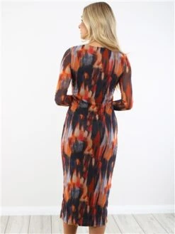 Brave Soul Orange Printed Mesh Long Sleeve Midi Dress -Style Nest Store 29203 3