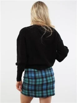 Saint Genies Green / Blue Tartan Print Split Mini Skirt -Style Nest Store 29209 3