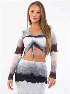 Noisy May High Rise / Grey Marbel L/S Top String Detail Top