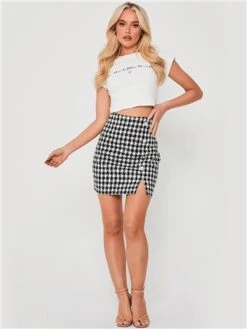 Saint Genies Black / White Houndstooth Tweed Skirt -Style Nest Store 29255 2