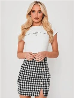 Saint Genies Black / White Houndstooth Tweed Skirt