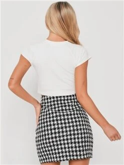 Saint Genies Black / White Houndstooth Tweed Skirt -Style Nest Store 29255 3