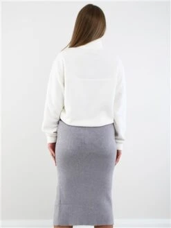 Saint Genies Grey Ribbed Split Midi Skirt -Style Nest Store 29304 3