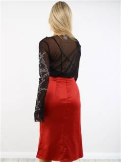 Saint Genies Burgundy Satin Midi Skirt -Style Nest Store 29394 3