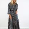 Ax Paris Green/Gold Pattern Midi Shirt Dress
