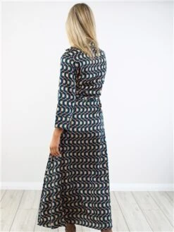 Ax Paris Green/Gold Pattern Midi Shirt Dress -Style Nest Store 29404 3