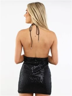 Saint Genies Black Sequin Halter Neck Mini Dress -Style Nest Store 29405 3