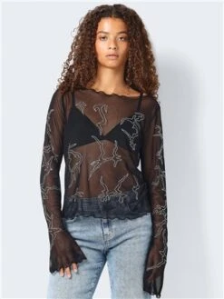 Noisy May Black Violet Bell Sleeve Top