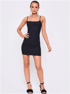 Saint Genies Black Adelaide Strappy Diamante Mini Bodycon Dress -Style Nest Store 29443 2