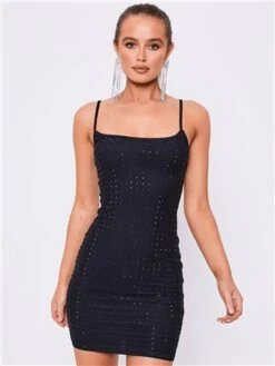 Saint Genies Black Adelaide Strappy Diamante Mini Bodycon Dress