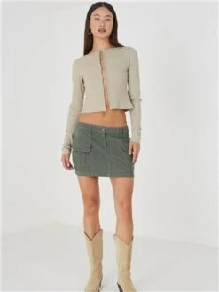 Brave Soul Green Cord Cargo Mini Skirt -Style Nest Store 29445 2
