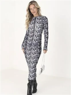 Brave Soul Abstract Print Jersey Mesh Long Sleeve Maxi -Style Nest Store 29450 2