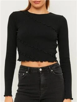 Tally Weijl Black Cropped Basic T-Shirt -Style Nest Store 29486 2