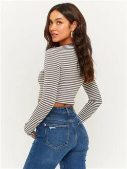 Tally Weijl Grey Striped Cropped Basic T-Shirt -Style Nest Store 29487 3
