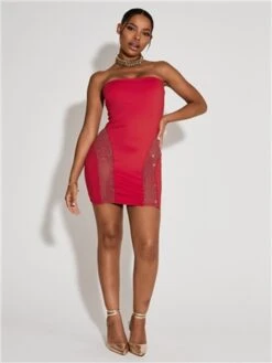 Saint Genies Red Gemstone Bandeau Mini Dress -Style Nest Store 29513 2