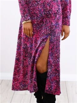 Girl In Mind Purple Pattern Denver Square Neck Midi Dress -Style Nest Store 29532 1